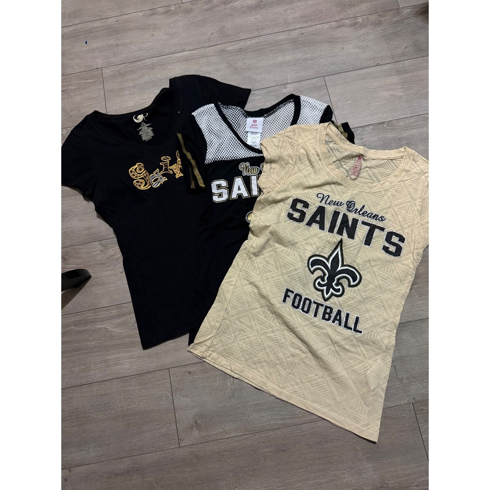 New Orleans Saints Juniors T-Shirt Bundle OP NFL Apparel Black Gold Tan 3 Pack